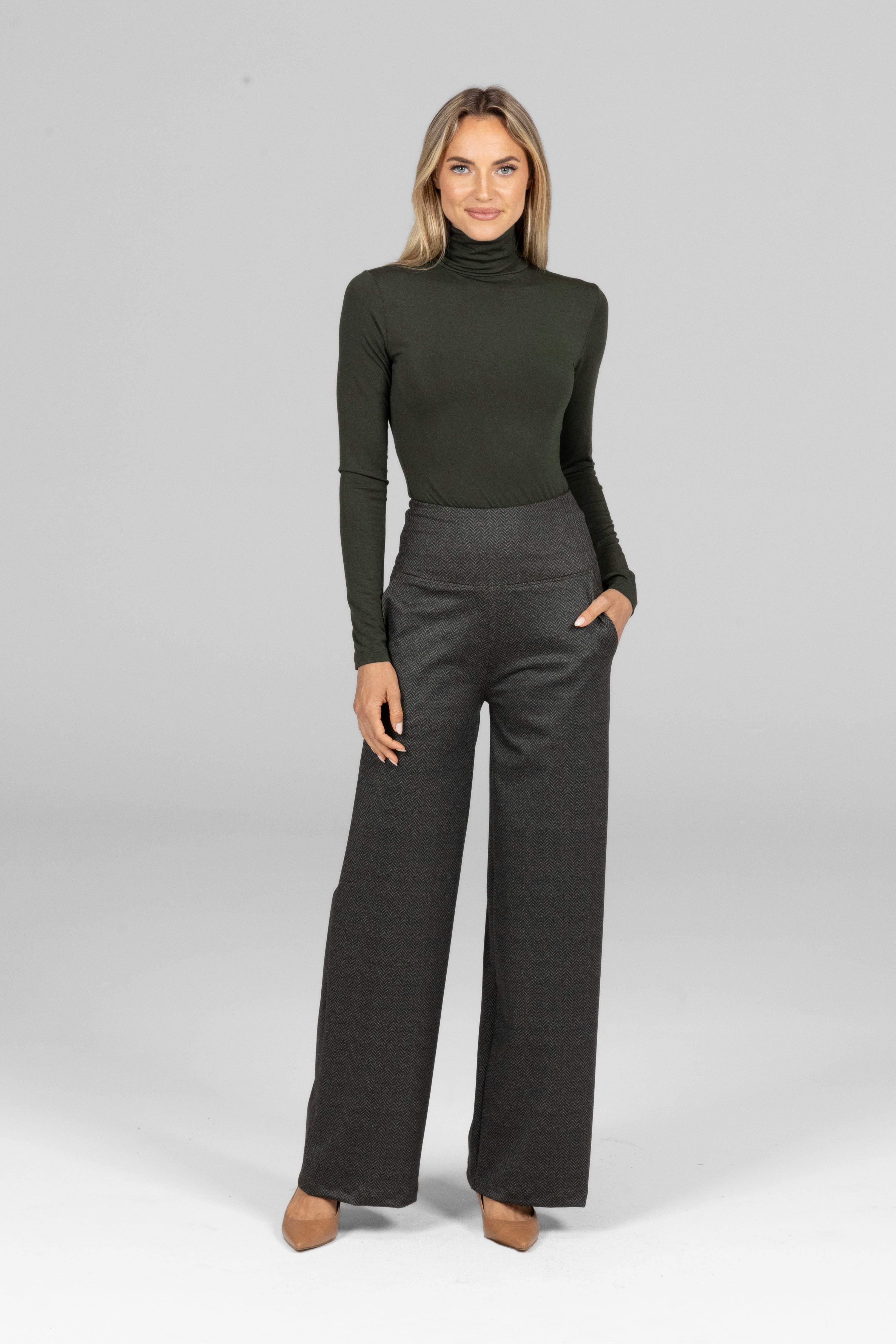 HIGH WAIST WIDE LEG PANT: OLIVE TWEED