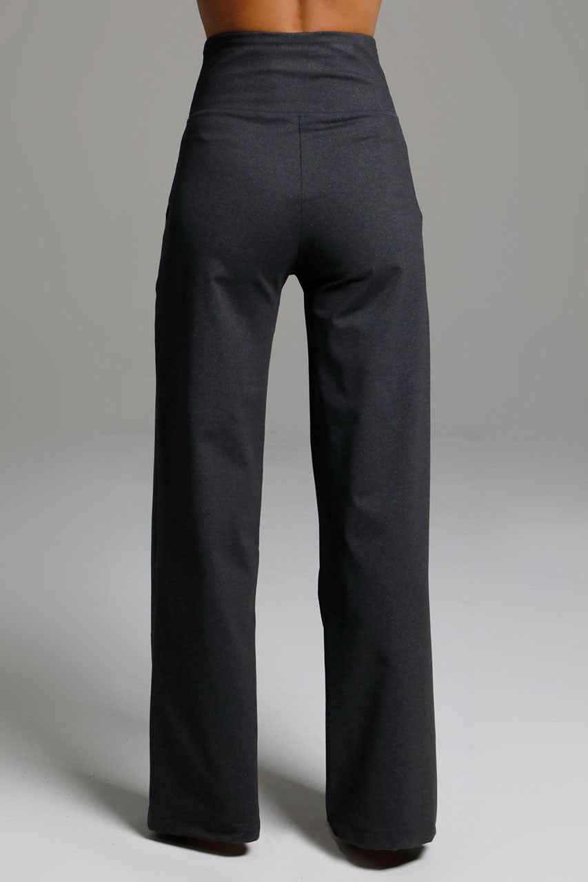 Back view of High Waist Wide Leg Pant (Charcoal Grey)