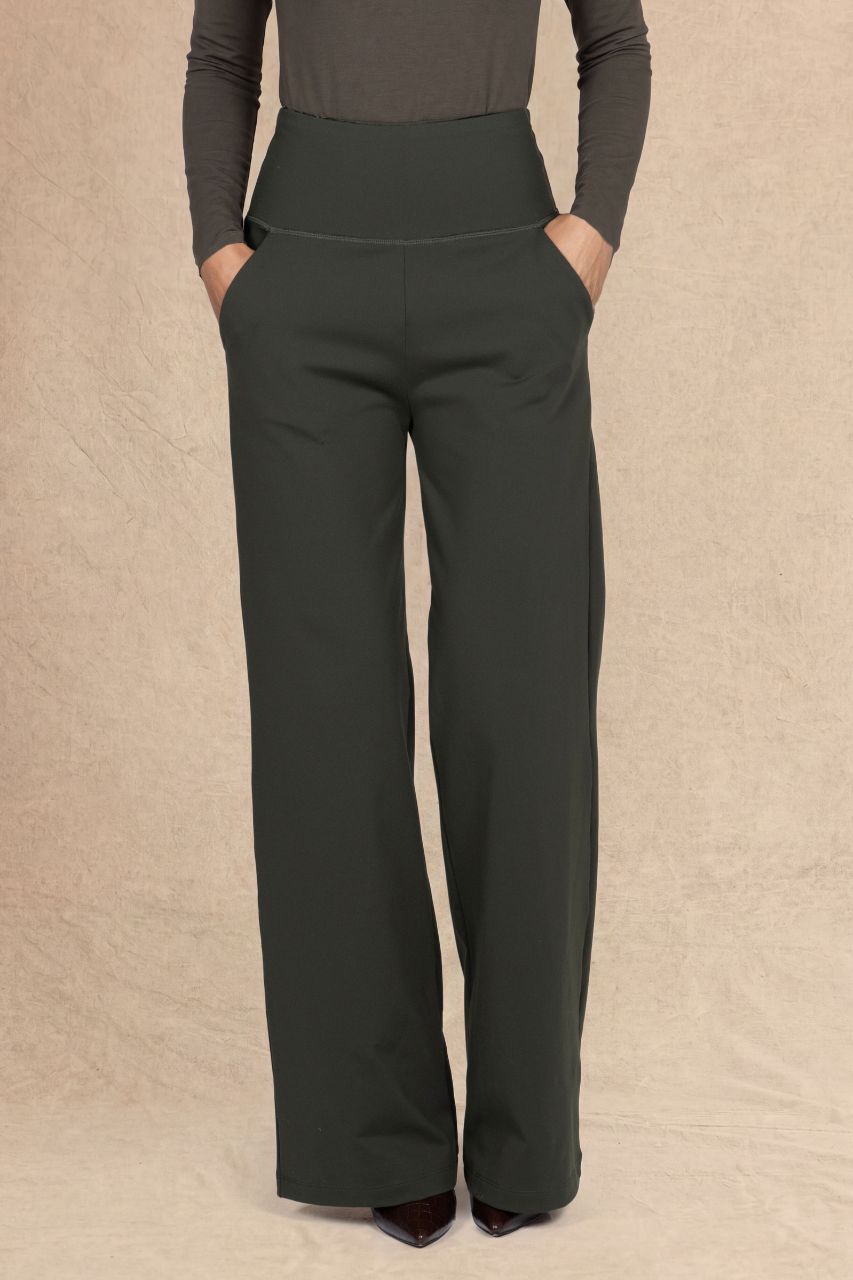 HIGH WAIST WIDE LEG PANT: LODEN GREEN