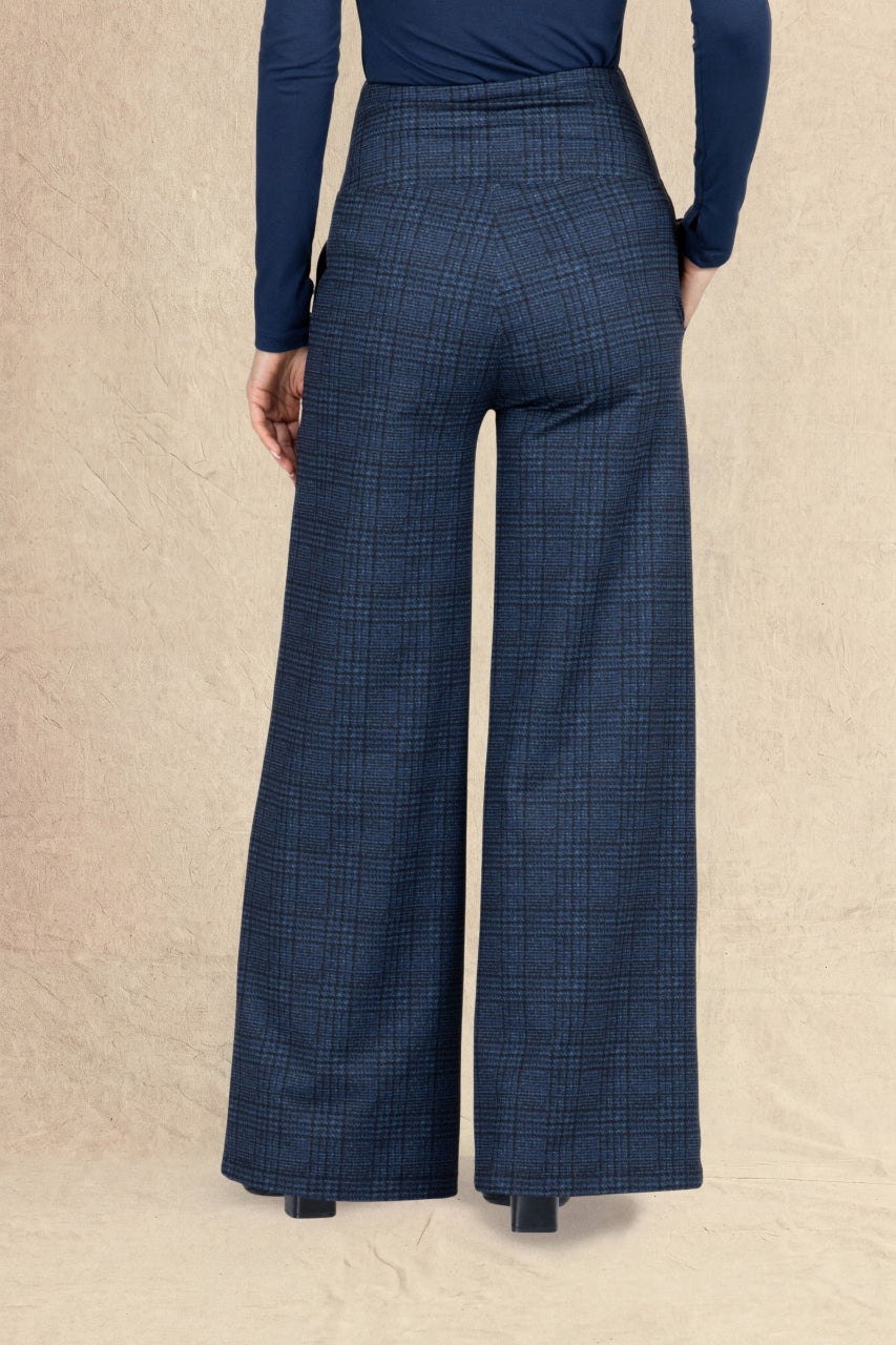 HIGH WAIST WIDE LEG PANT: ROYAL PLAID