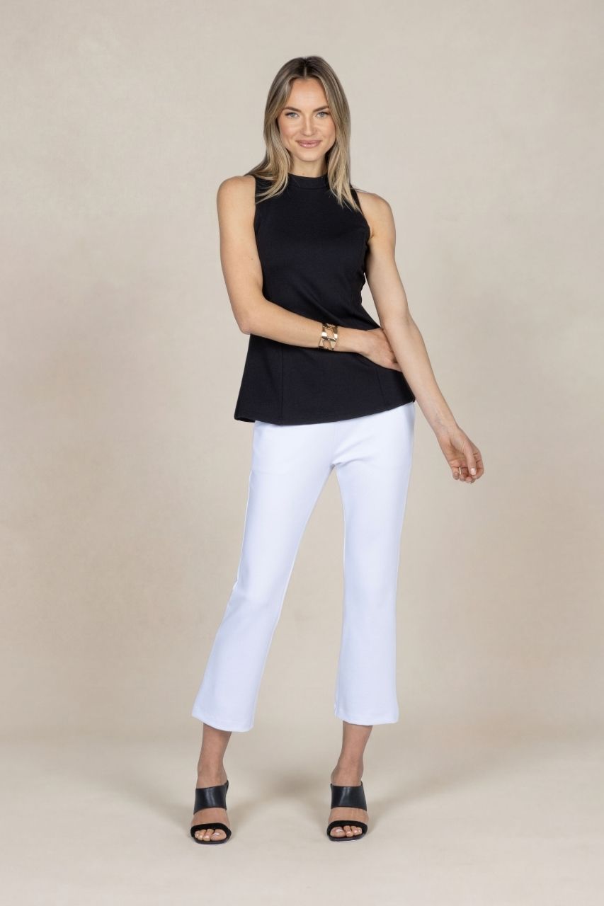HIGH WAIST KICK FLARE PANT: WHITE PONTE
