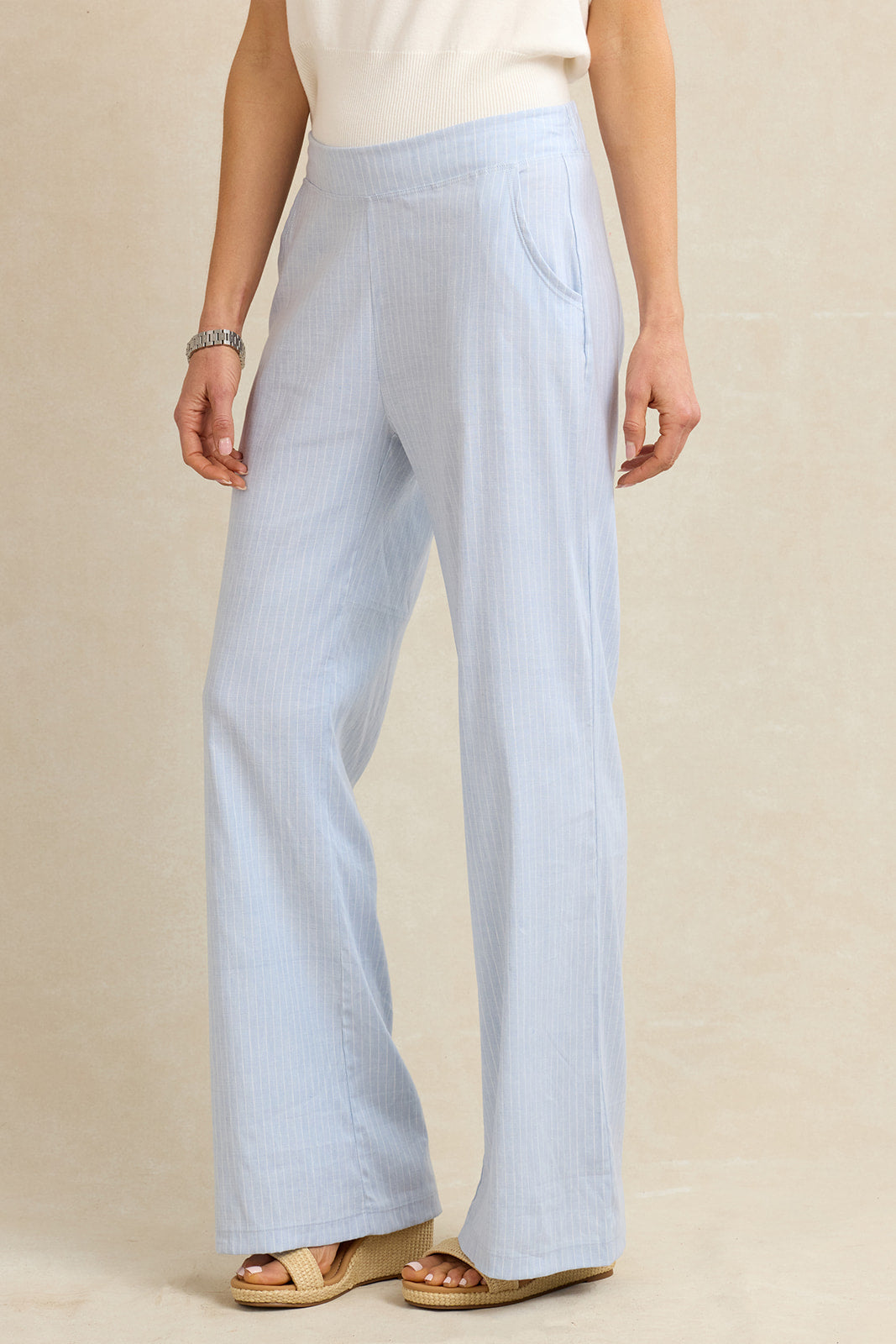 RAVELLO STRETCH LINEN PANT: CHAMBRAY STRIPE