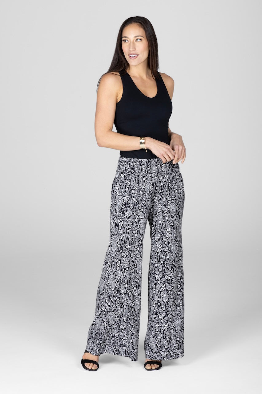 PORTOFINO TRAVEL PANT: BLACK PAISLEY