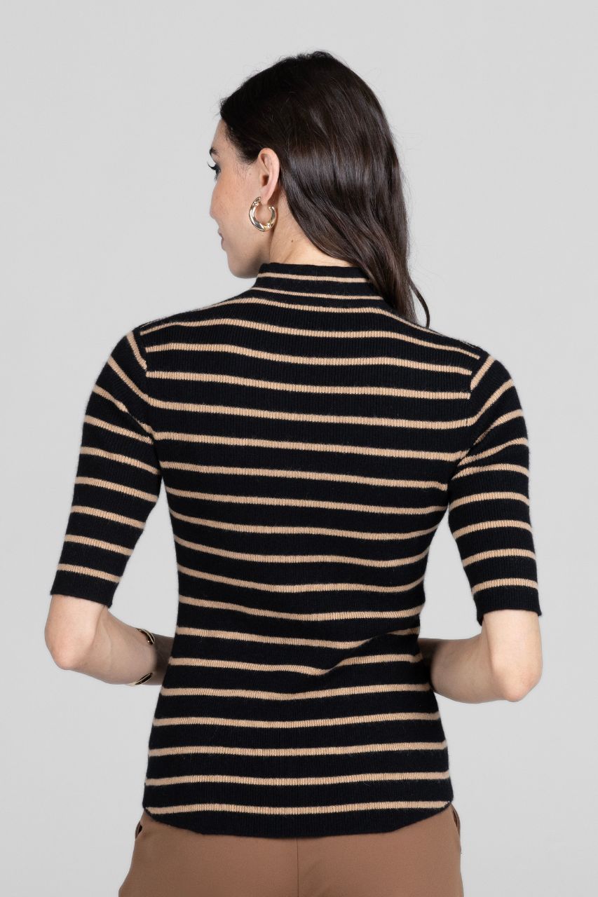 GRACE MOCKNECK TEE: BLACK KHAKI CASHMERE