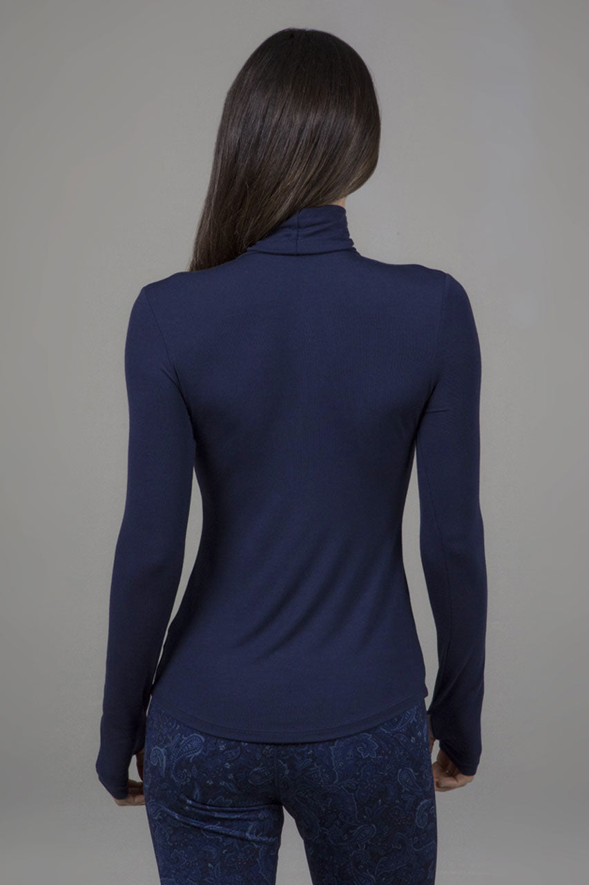yoga turtleneck with thumbholes in marine navy