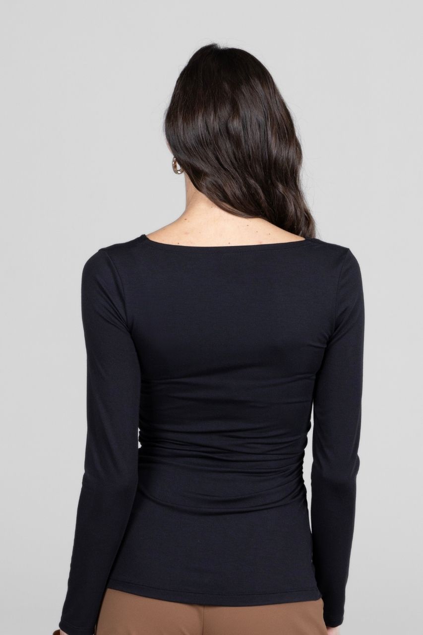 WIDE V-NECK TOP: BLACK