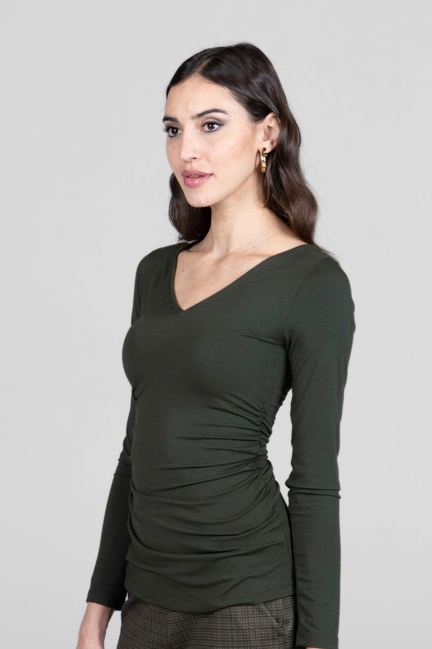 WIDE V-NECK TOP: LODEN