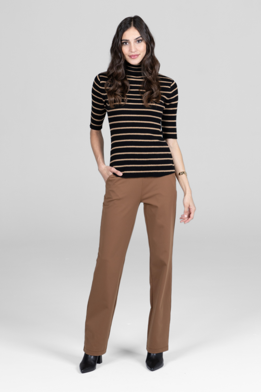 GRACE MOCKNECK TEE: BLACK KHAKI CASHMERE