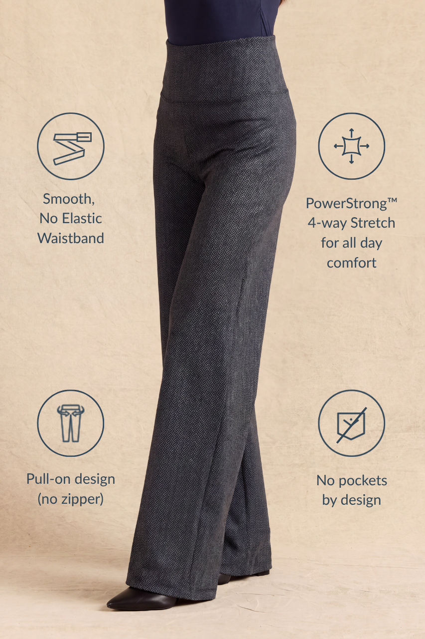 FLAWLESS HIGH WAIST WIDE LEG PANT: CHARCOAL HERRINGBONE