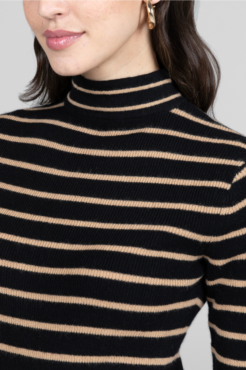 GRACE MOCKNECK TEE: BLACK KHAKI CASHMERE