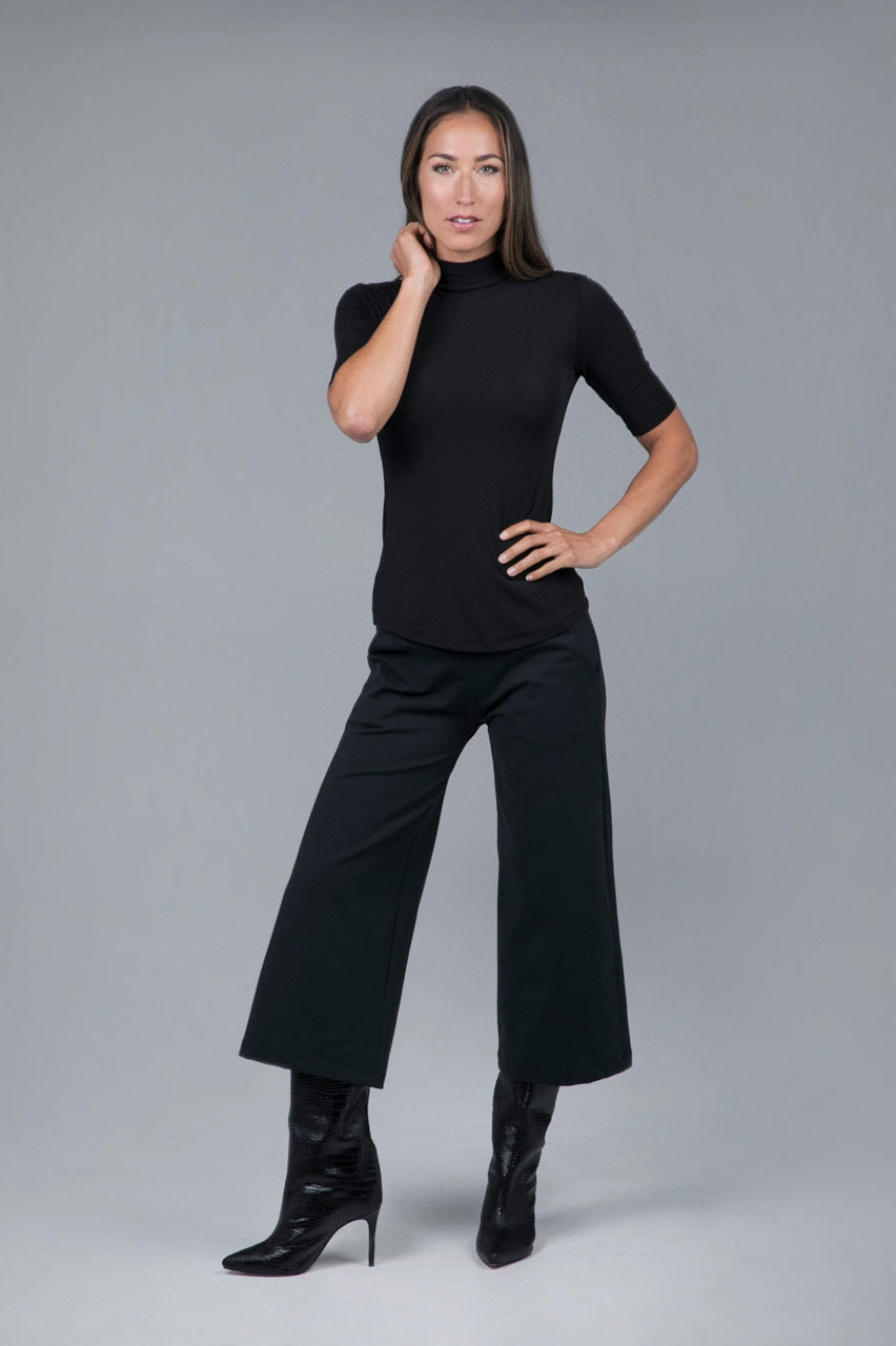 Wide Leg Crop Pants - Black