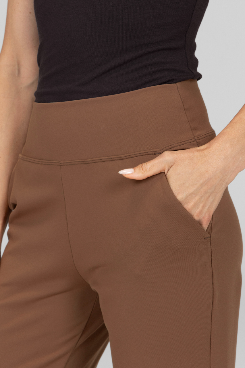 Close up photo of dark khaki Nina straight leg pants
