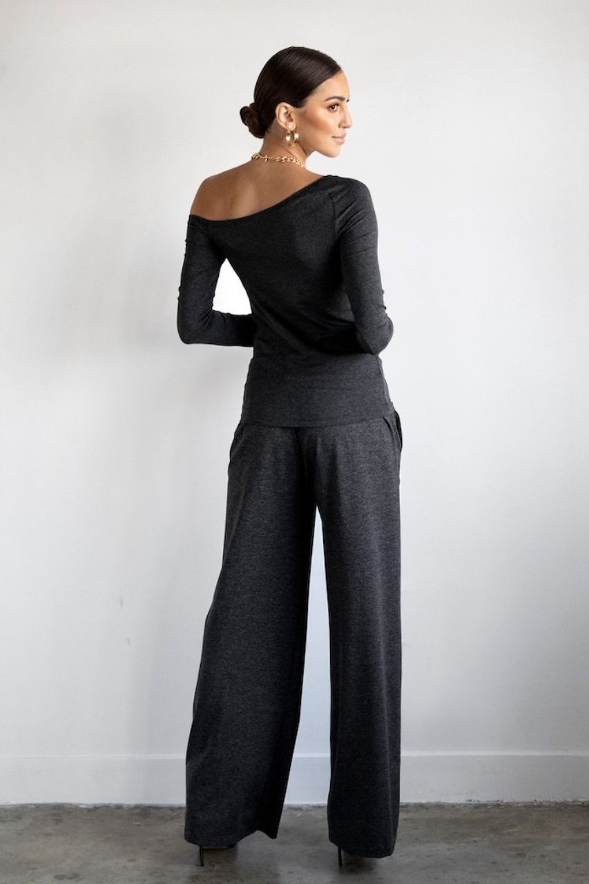 EASY FOLDOVER PALAZZO PANT: GRAPHITE BLACK