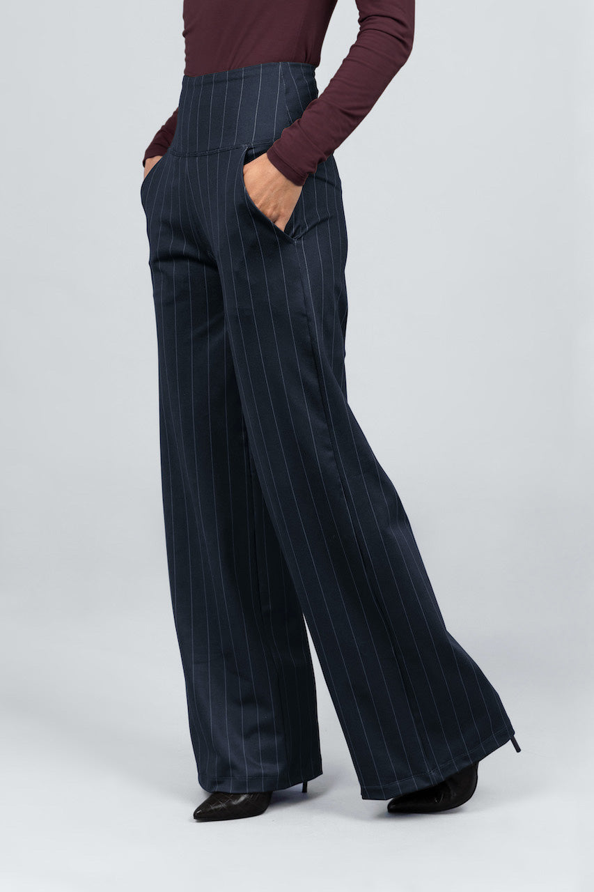 HIGH WAIST WIDE LEG PANT: PINSTRIPE