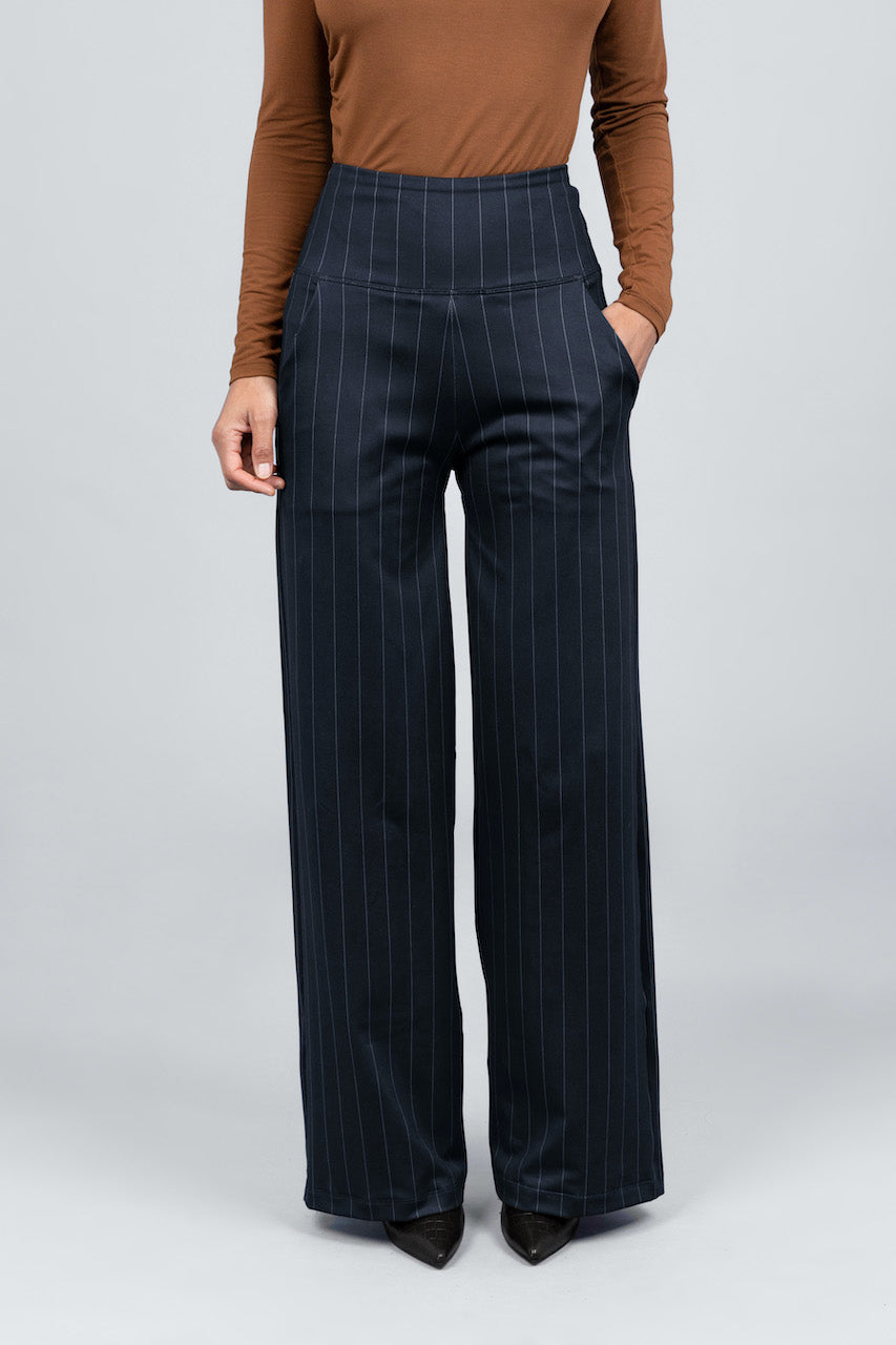 HIGH WAIST WIDE LEG PANT: PINSTRIPE