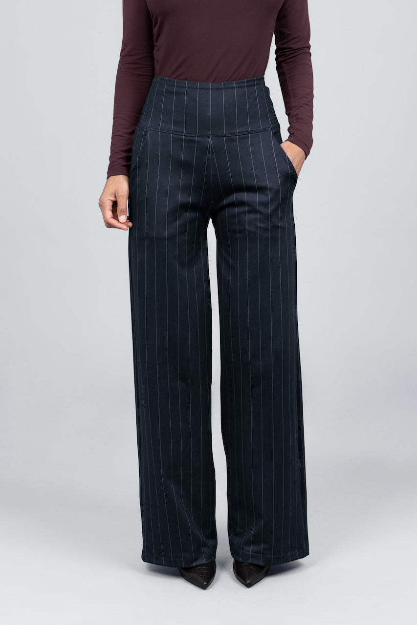 HIGH WAIST WIDE LEG PANT: PINSTRIPE