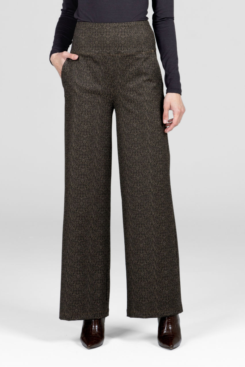 HIGH WAIST WIDE LEG PANT: HERRINGBONE CAMEL