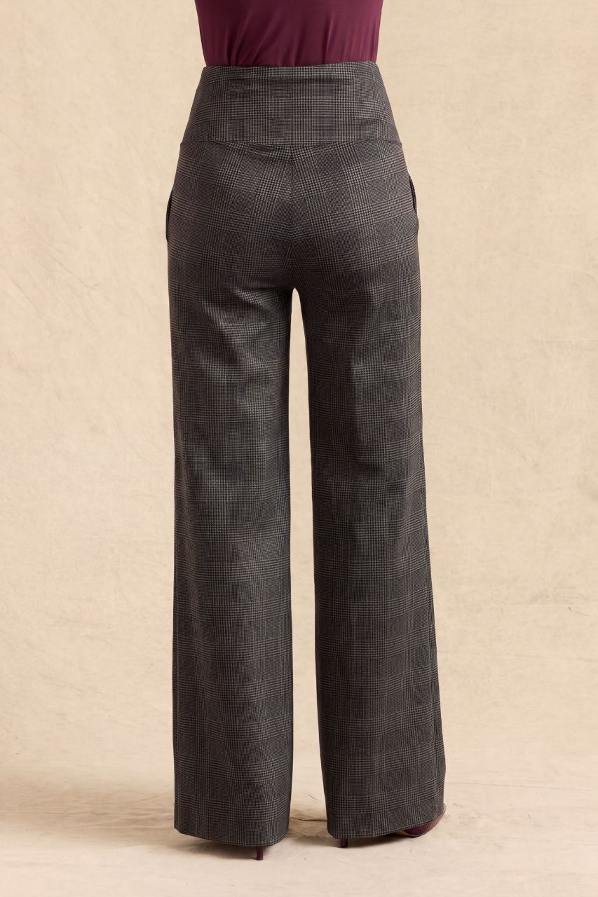 HIGH WAIST WIDE LEG PANT: CHARCOAL GLEN PLAID