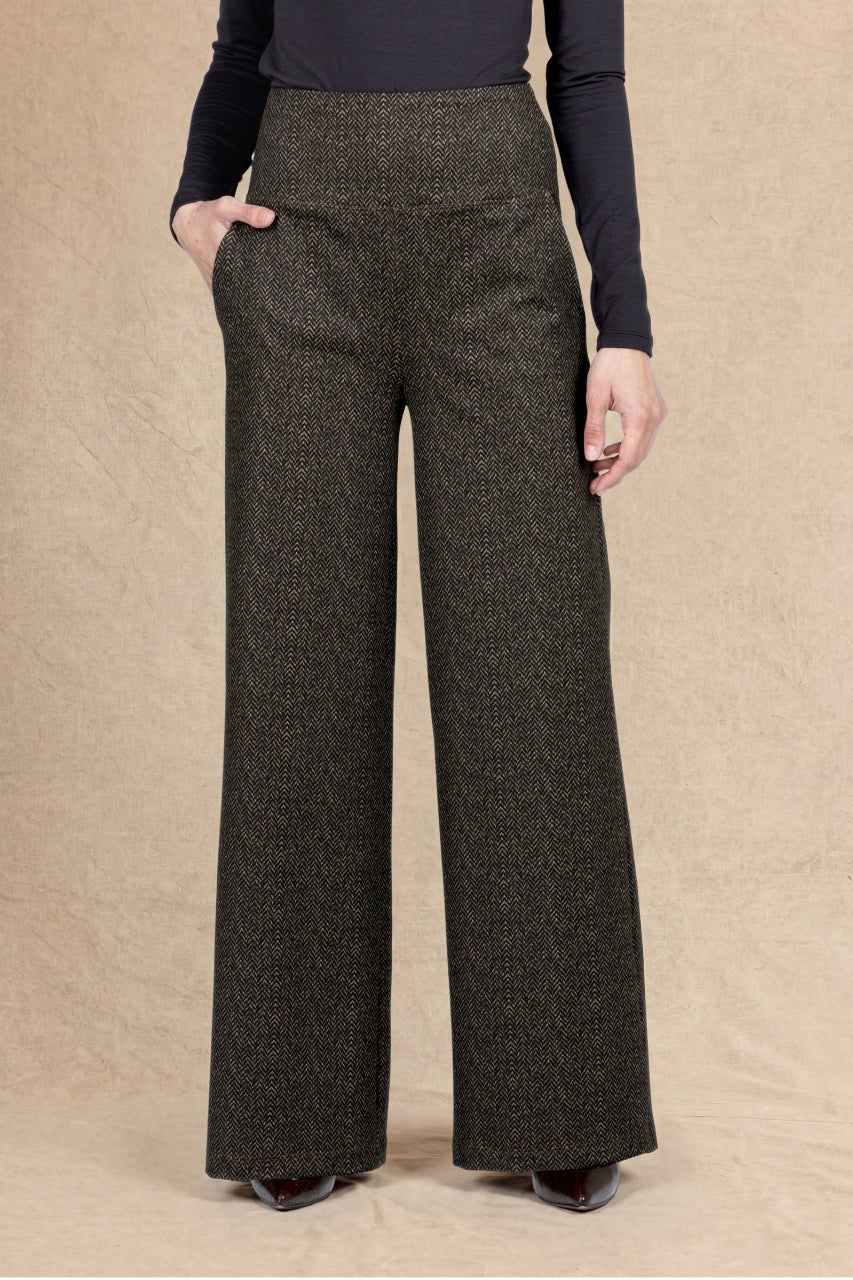 HIGH WAIST WIDE LEG PANT: HERRINGBONE CAMEL