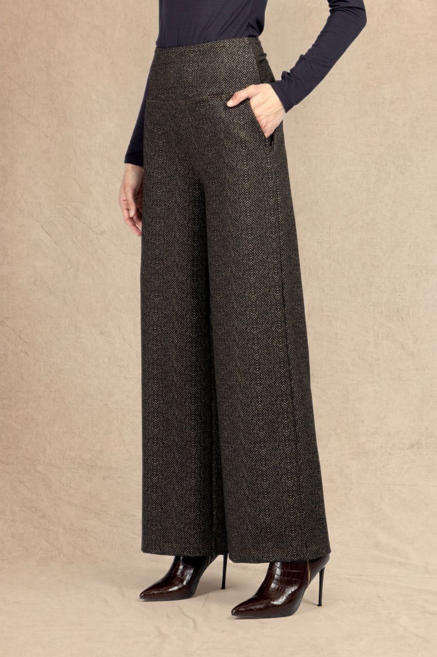 HIGH WAIST WIDE LEG PANT: HERRINGBONE CAMEL