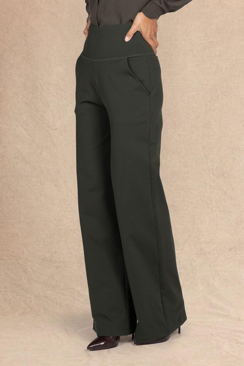 HIGH WAIST WIDE LEG PANT: LODEN GREEN