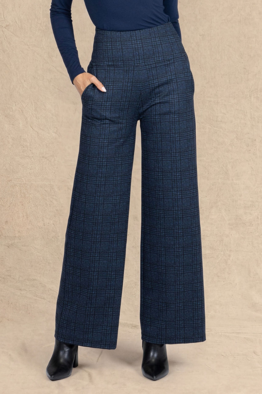 HIGH WAIST WIDE LEG PANT: ROYAL PLAID