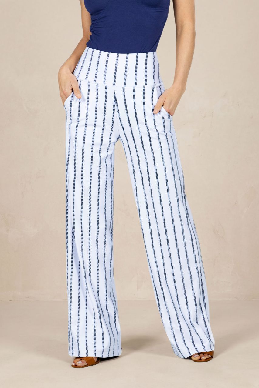 HIGH WAIST WIDE LEG PANT: TWILL STRIPE