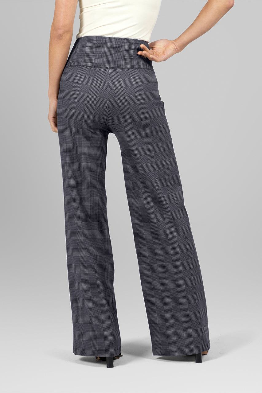 HIGH WAIST WIDE LEG PANT: GLEN PLAID