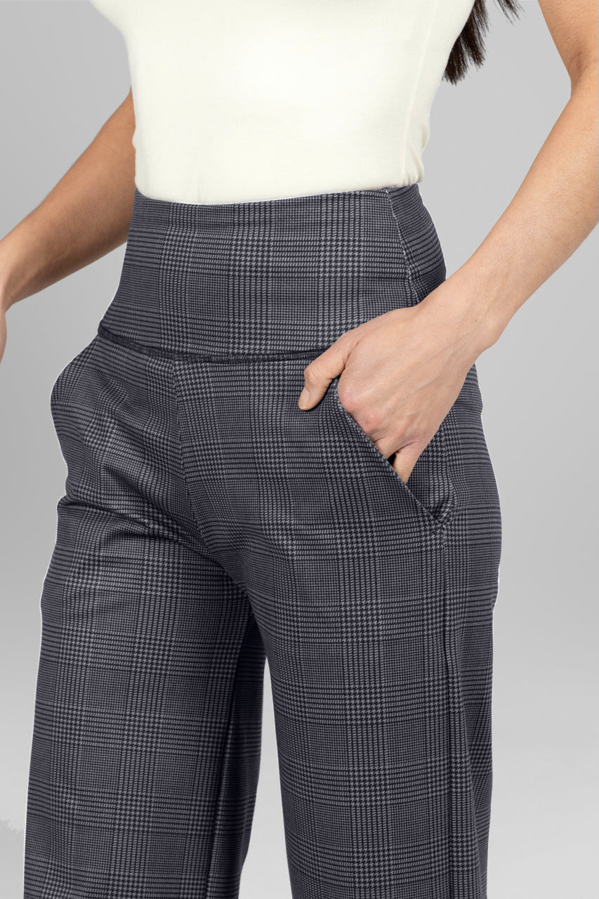 HIGH WAIST WIDE LEG PANT: GLEN PLAID