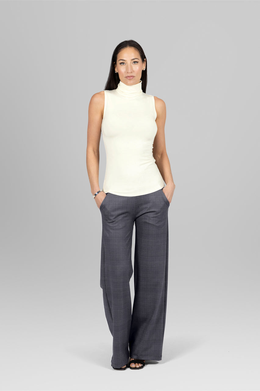 HIGH WAIST WIDE LEG PANT: GLEN PLAID