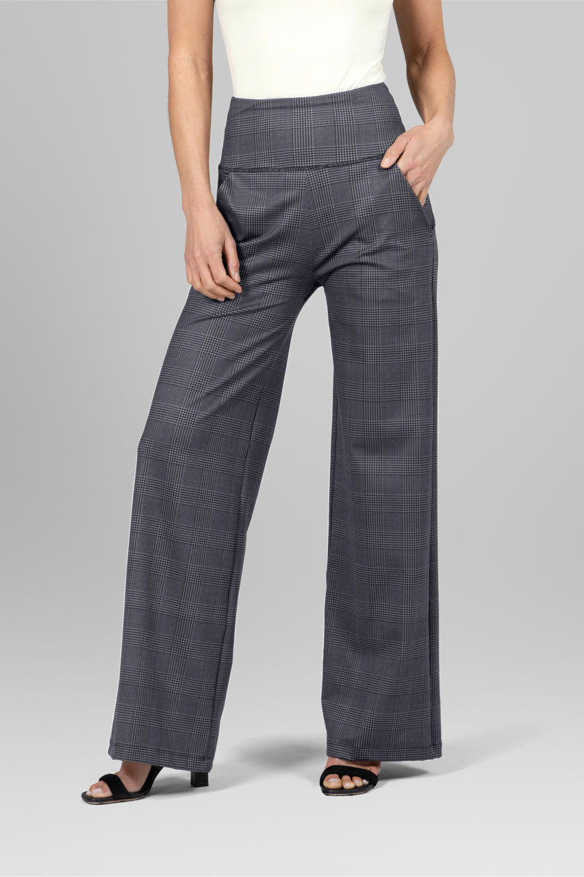 HIGH WAIST WIDE LEG PANT: GLEN PLAID