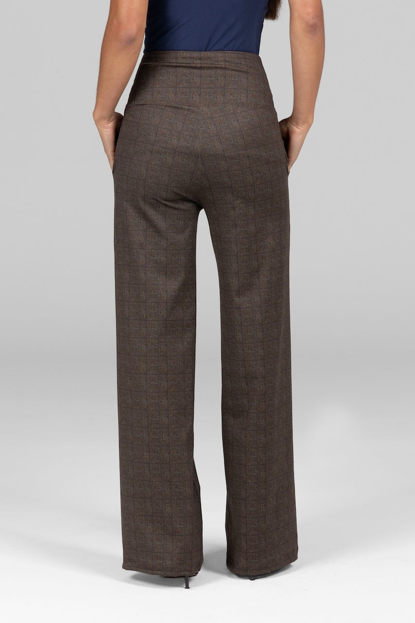 Back view of Heritage Plaid High Waist Wide Leg Pant, highlighting the clean lines and structured fit.