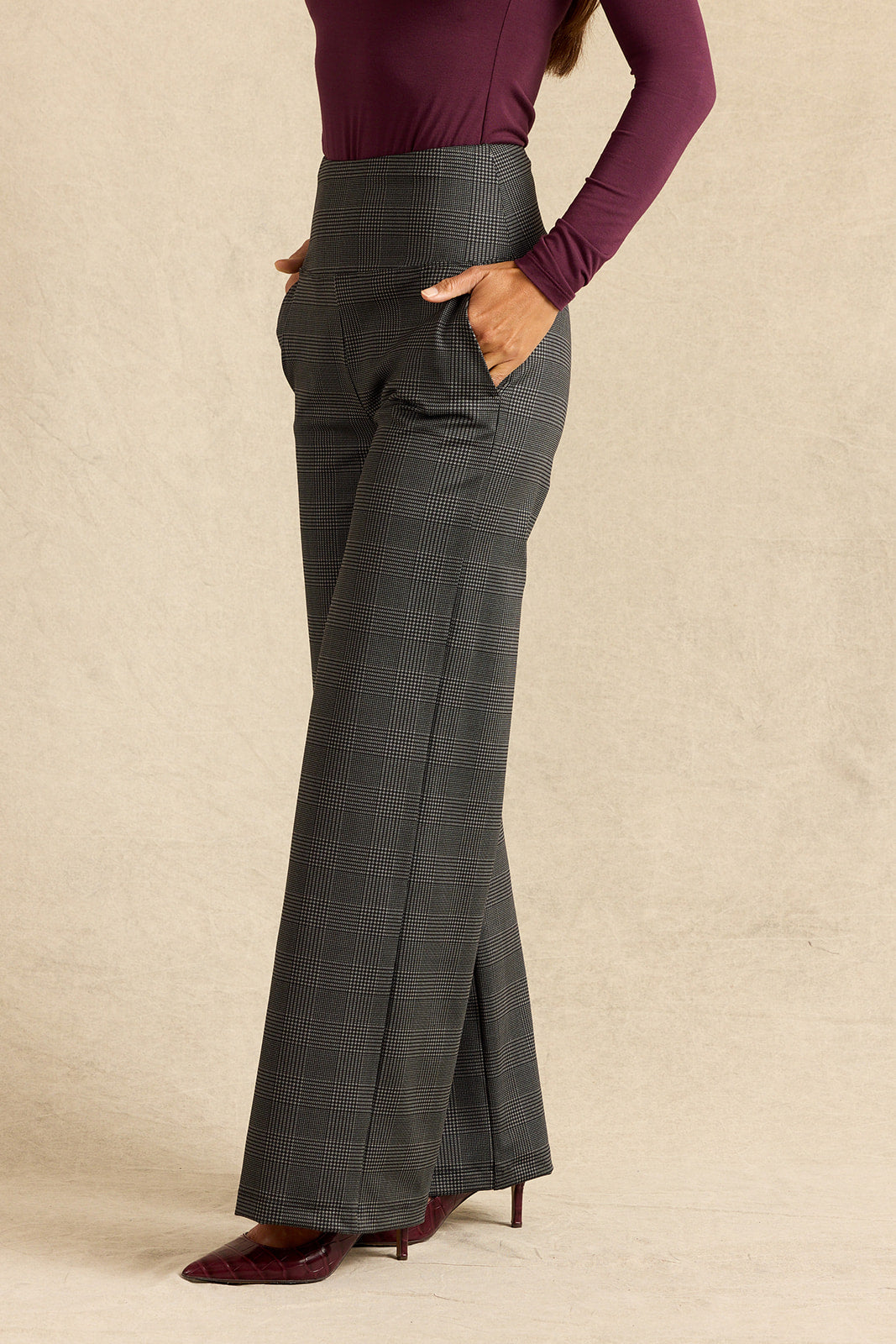 HIGH WAIST WIDE LEG PANT: CHARCOAL GLEN PLAID