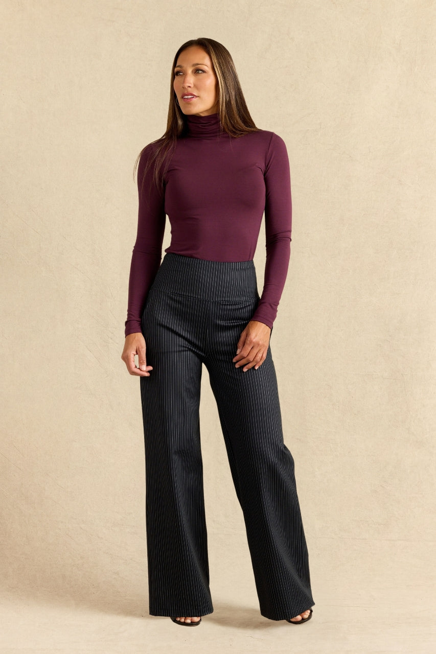 HIGH WAIST WIDE LEG PANT: MINI PINSTRIPE