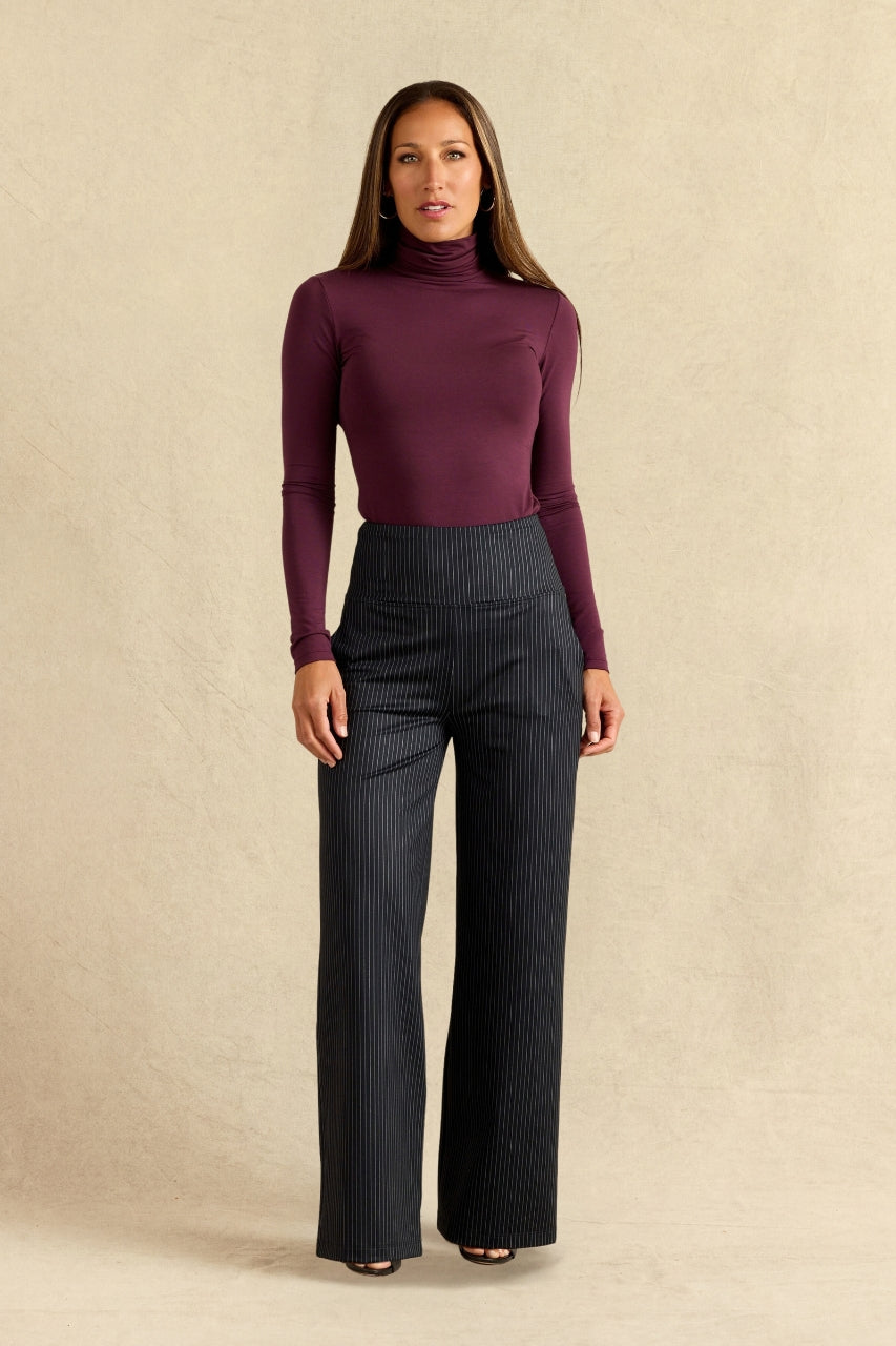 HIGH WAIST WIDE LEG PANT: MINI PINSTRIPE