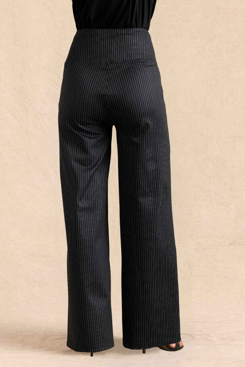 HIGH WAIST WIDE LEG PANT: MINI PINSTRIPE