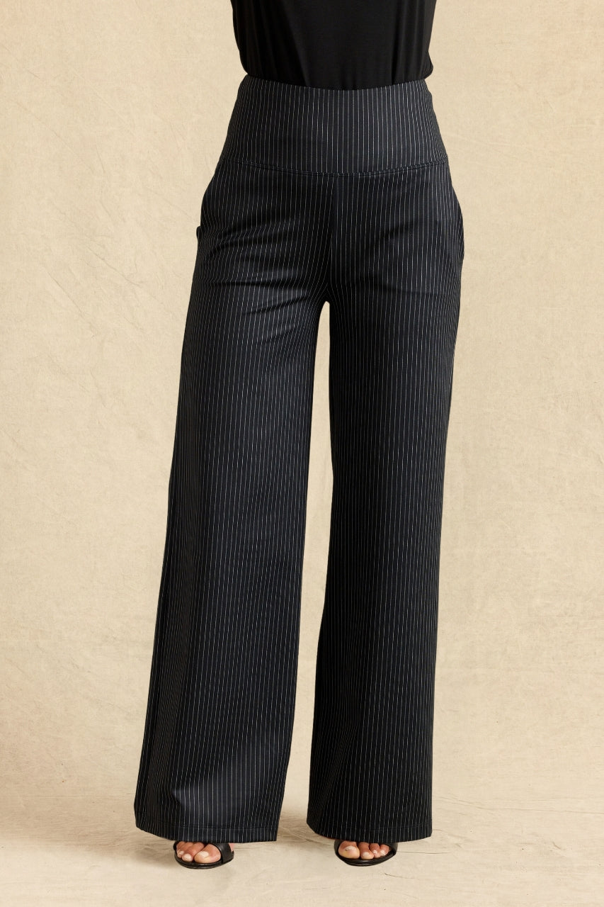 HIGH WAIST WIDE LEG PANT: MINI PINSTRIPE