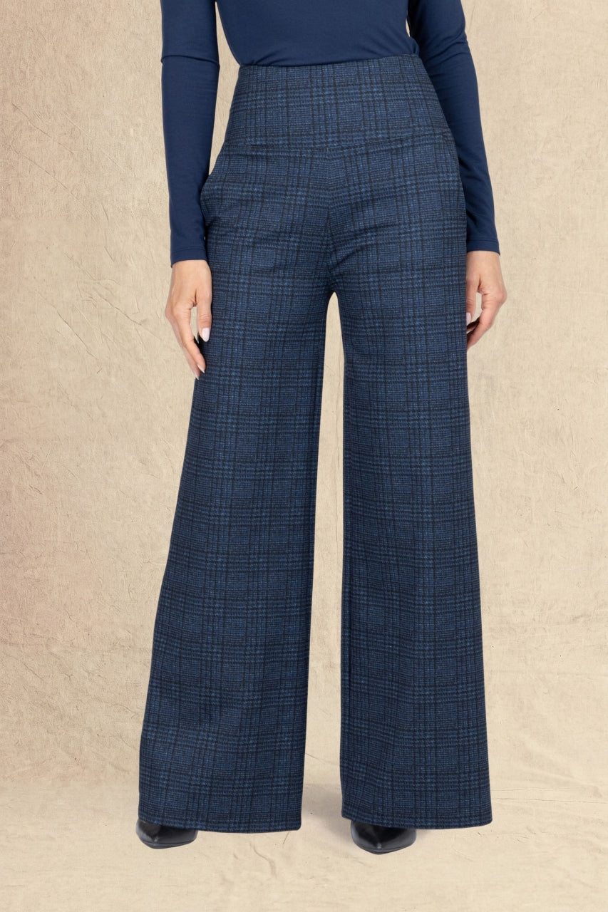 HIGH WAIST WIDE LEG PANT: ROYAL PLAID