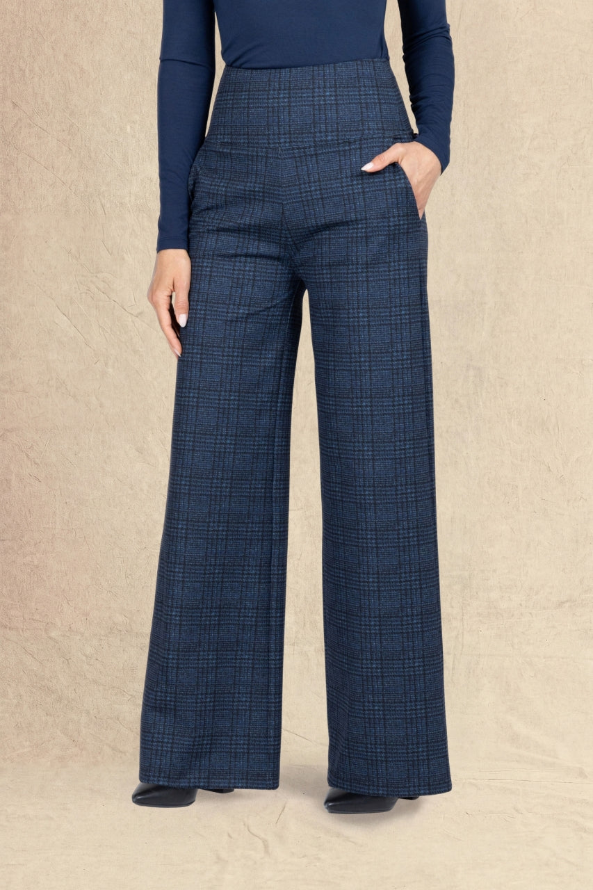 HIGH WAIST WIDE LEG PANT: ROYAL PLAID