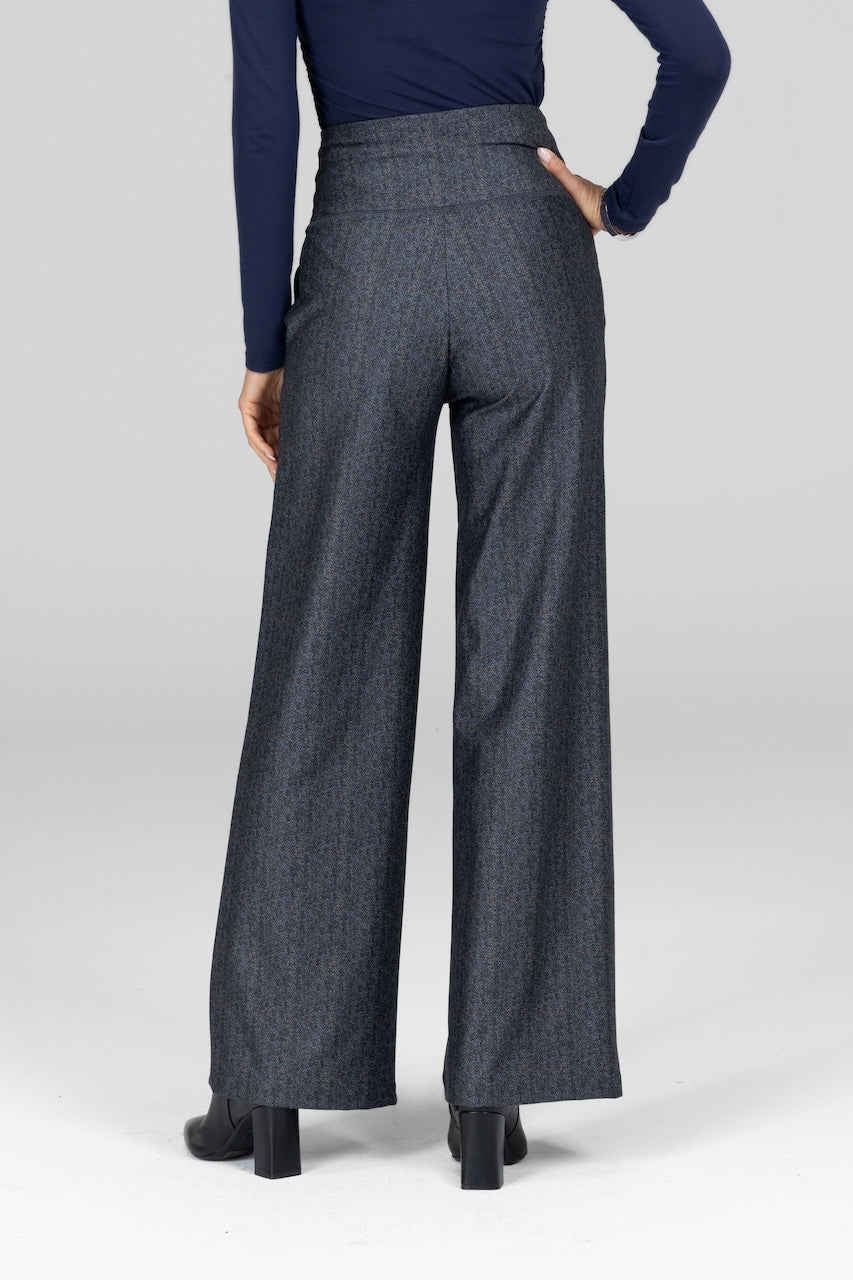 Back view of Irish Tartan High Waist Wide Leg Pant, highlighting the clean lines and high-waisted design.