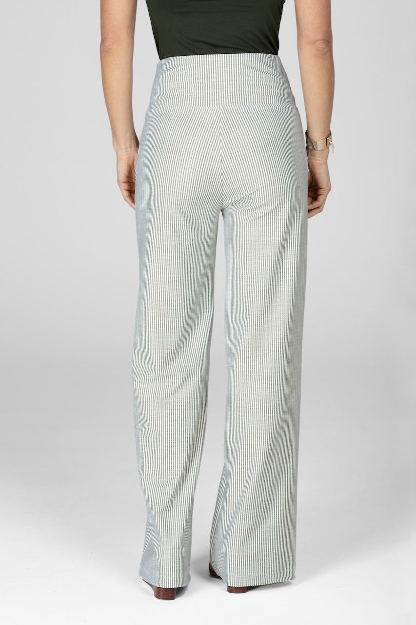 HIGH WAIST WIDE LEG PANT: BURNT OLIVE STRIPE