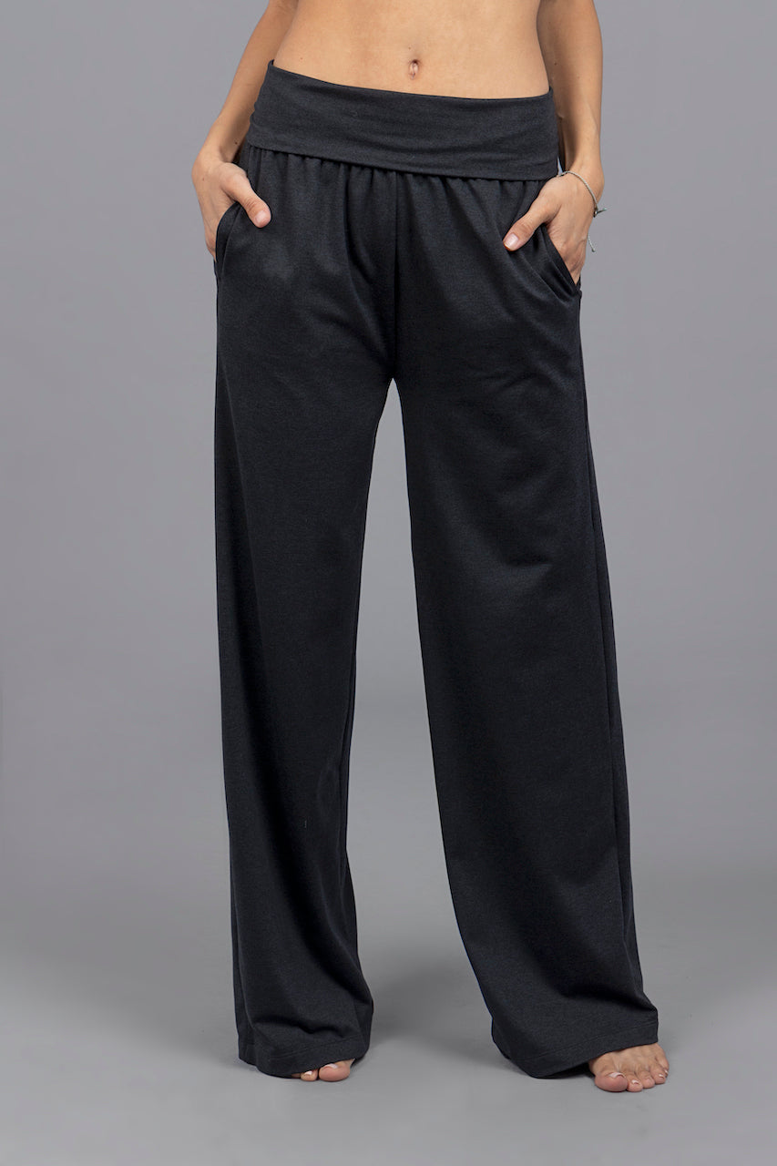 high waist wide leg pants - black 