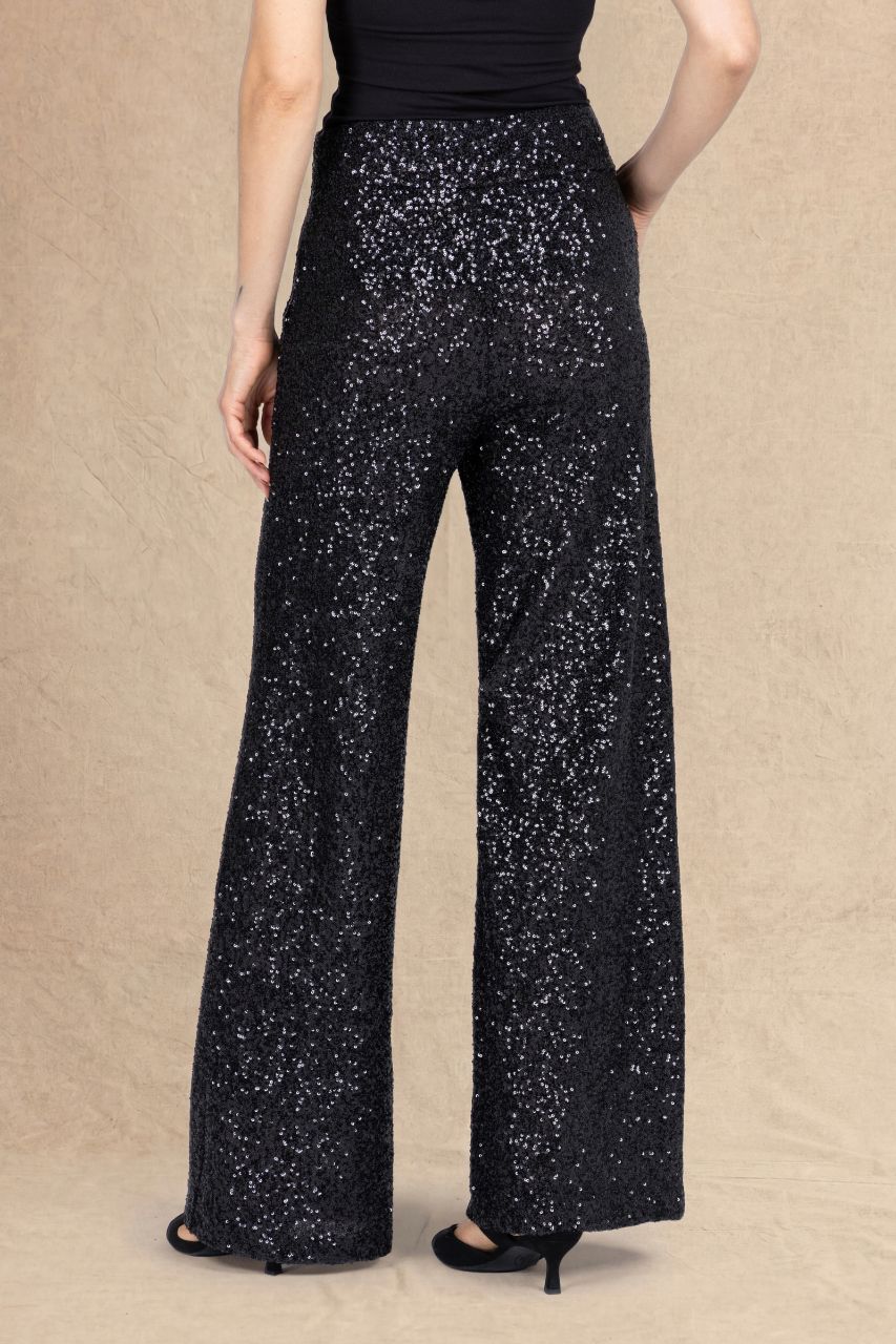 GRACE WIDE LEG PANT: BLACK SEQUIN