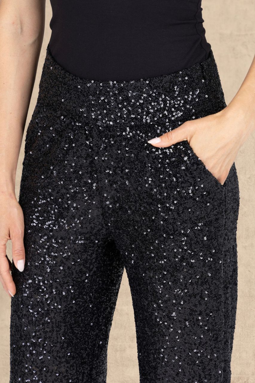 GRACE WIDE LEG PANT: BLACK SEQUIN