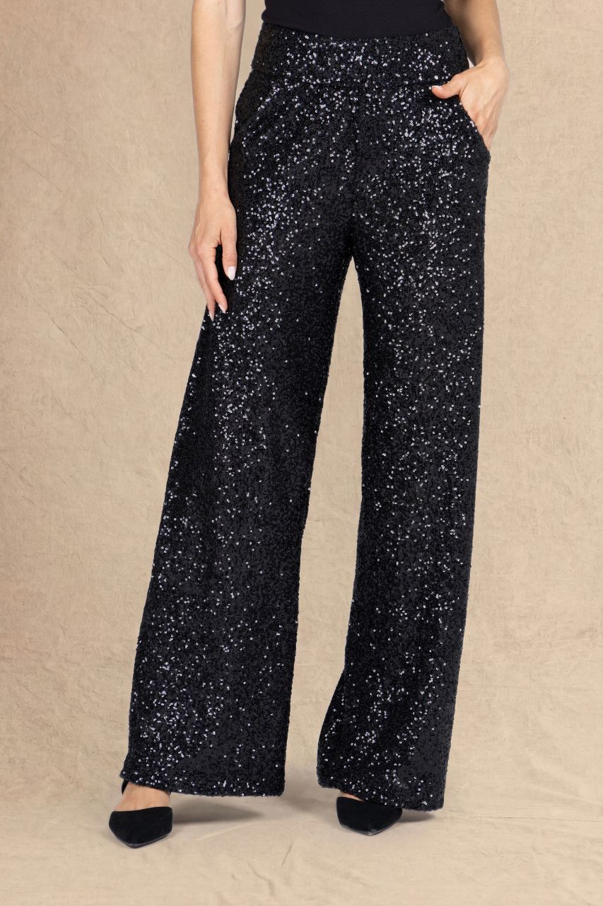 GRACE WIDE LEG PANT: BLACK SEQUIN