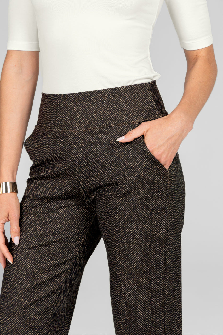 NINA STRAIGHT LEG PANT: HERRINGBONE CAMEL