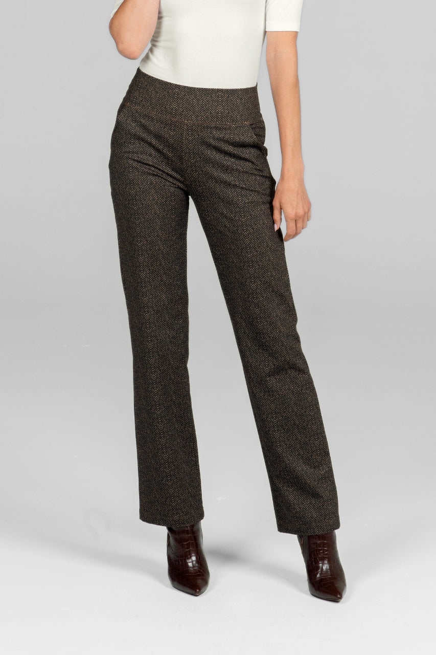 NINA STRAIGHT LEG PANT: HERRINGBONE CAMEL