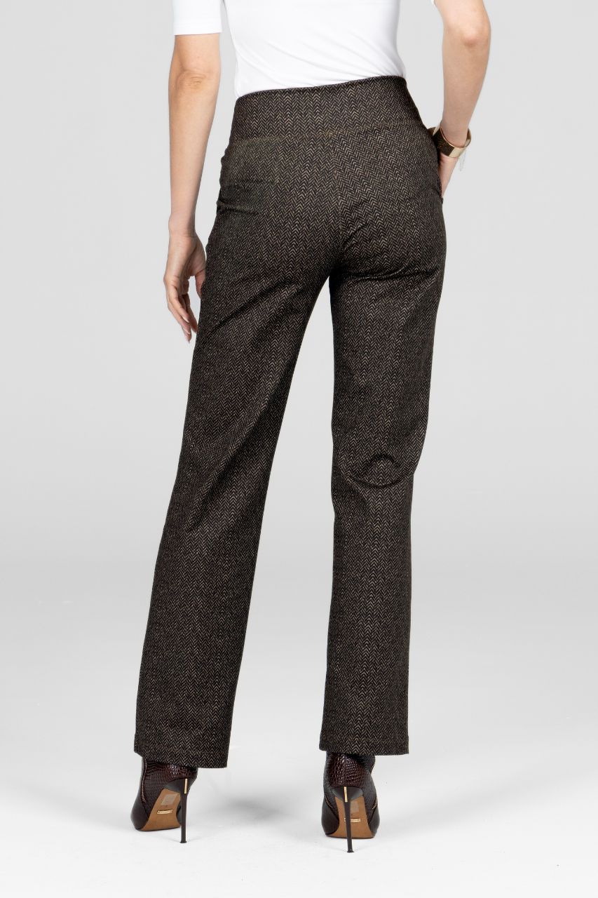 NINA STRAIGHT LEG PANT: HERRINGBONE CAMEL