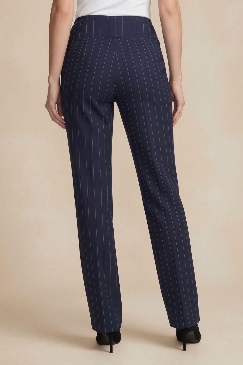 NINA STRAIGHT LEG PANT: NAVY PINSTRIPE