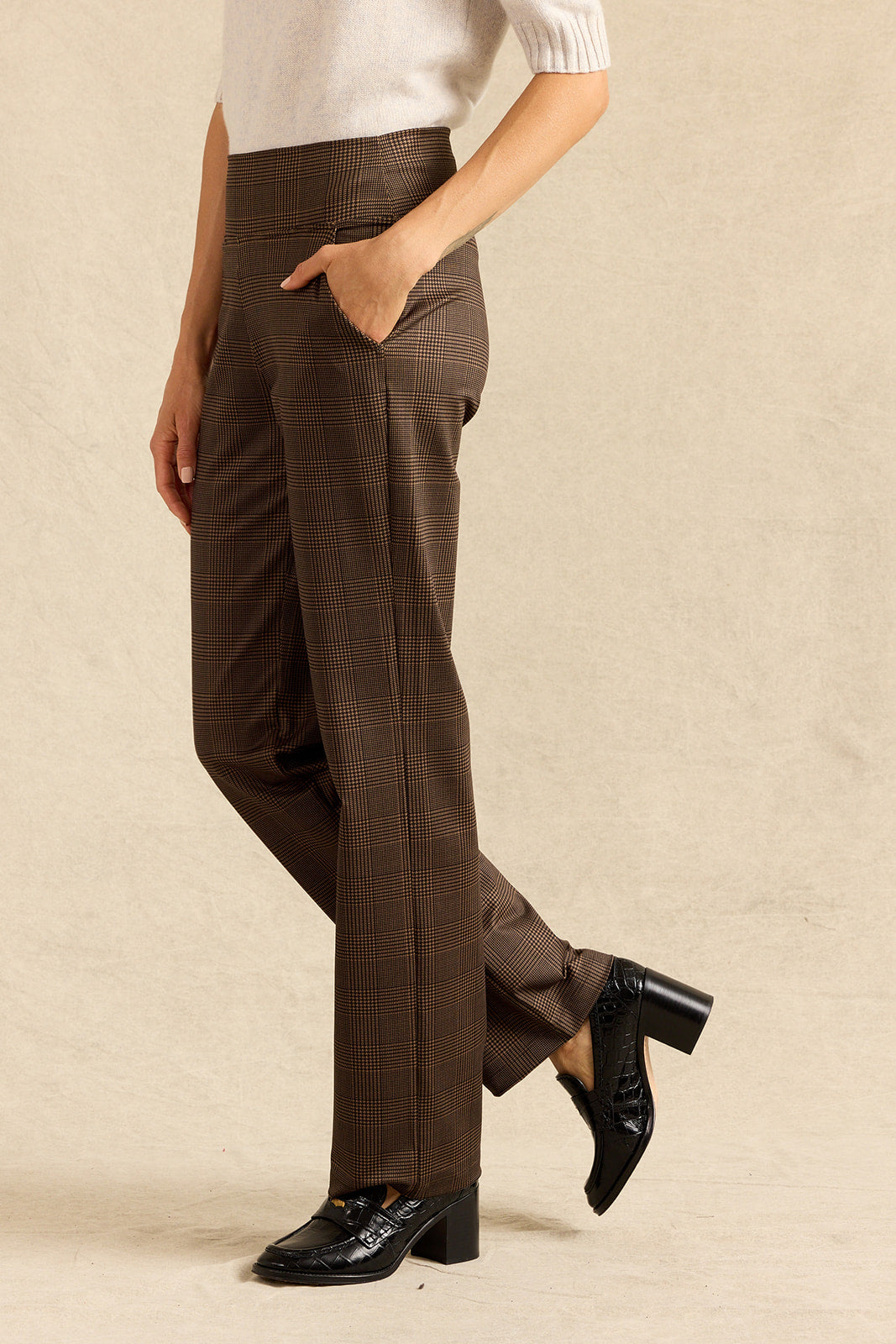 NINA STRAIGHT LEG PANT: PRINCE OF WALES PLAID